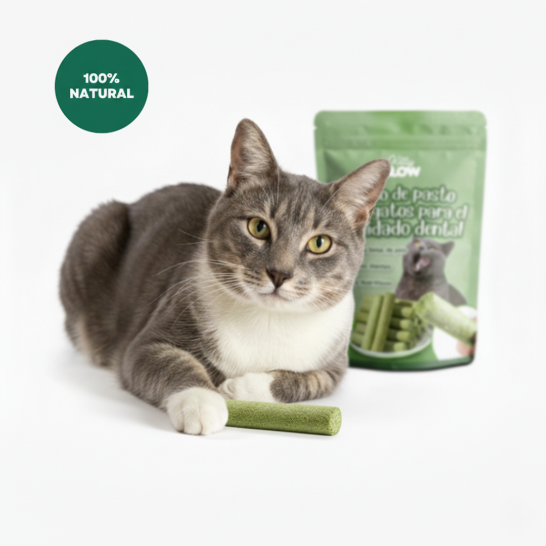 Palito de pasto para gatos para el cuidado dental KittyGlow